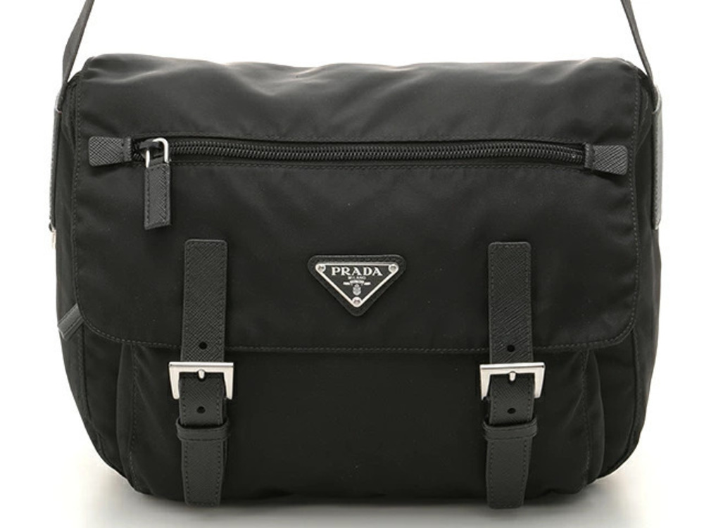 Prada Tessuto Saffiano Leather Shoulder Bag Black